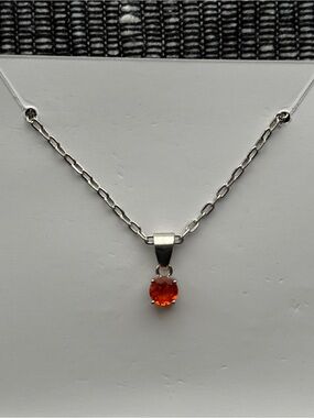 EFFY Orange Solitaire Pendant Necklace 18” Silver Tone #5
